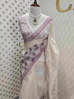 Net kota with self thread work and floral digital print - Image 14