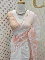 Net kota with floral plant applique work