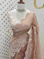 Net kota with rose flower cross stitch on border - Image 11