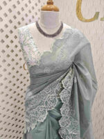 Net kota with rose flower cross stitch on border - Image 5