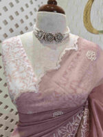 Net kota with rose flower cross stitch on border - Image 3