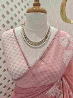 Net kota with lotus flower leaf pearl like embroidery - Image 15