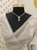 Net kota with lotus flower leaf pearl like embroidery - Image 9