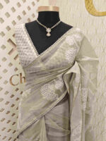 Net kota with lotus flower leaf pearl like embroidery - Image 8