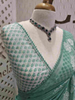 Net kota with lotus flower leaf pearl like embroidery - Image 2