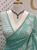 Net kota with lotus flower leaf pearl like embroidery - Image 3