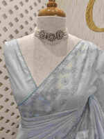 Net kota with small mirror work and floral thread work on border - Image 9