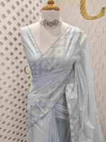 Net kota with small mirror work and floral thread work on border - Image 8