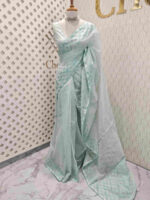 Net kota with small mirror work and floral thread work on border - Image 4