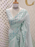 Net kota with small mirror work and floral thread work on border