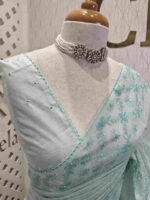 Net kota with small mirror work and floral thread work on border - Image 2