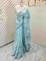Net kota with colourful floral plant thread work - Image 7