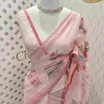 Net kota with colourful floral plant thread work
