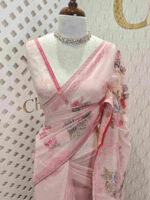 Net kota with colourful floral plant thread work