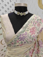 Kota silk with cross stitch flower garden design on border - Image 9