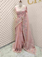 Kota silk with cross stitch flower garden design on border - Image 4