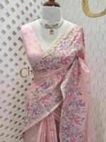 Kota silk with cross stitch flower garden design on border