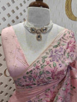 Kota silk with cross stitch flower garden design on border - Image 3