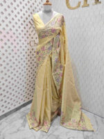 Kota silk with cross stitch flower garden design on border - Image 7