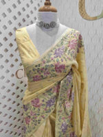 Kota silk with cross stitch flower garden design on border - Image 5