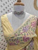 Kota silk with cross stitch flower garden design on border - Image 6