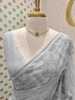 Net kota with small mirror work and diamond shape thread work on border - Image 9