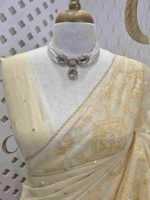 Net kota with small mirror work and diamond shape thread work on border - Image 3