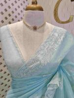 Net kota with rose flower like embroidery thread and sequence work - Image 8
