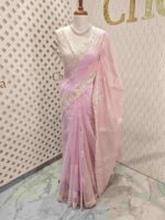 Net kota with rose flower like embroidery thread and sequence work - Image 12