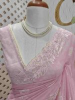 Net kota with rose flower like embroidery thread and sequence work - Image 11