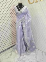 Net kota with rose flower like embroidery thread and sequence work - Image 4