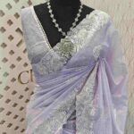 Net kota with rose flower like embroidery thread and sequence work