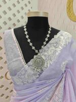 Net kota with rose flower like embroidery thread and sequence work - Image 3