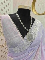 Net kota with rose flower like embroidery thread and sequence work - Image 2