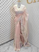 Net kota with rose flower like embroidery thread and sequence work - Image 7