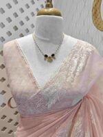 Net kota with rose flower like embroidery thread and sequence work - Image 6