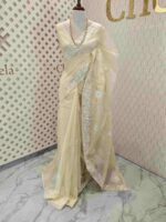 Net kota with rose flower like embroidery thread and sequence work - Image 15