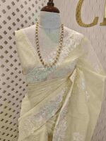 Net kota with rose flower like embroidery thread and sequence work - Image 16