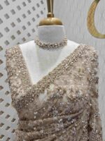 Net saree with beads, sequence snow flakes like design and scallop border - Image 9