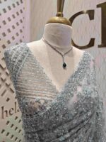 Net saree with beads, sequence snow flakes like design and scallop border - Image 2