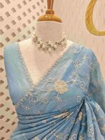 Crushed organza with floral and veiny jaal design and scallop border - Image 9