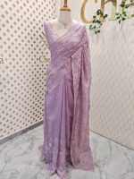 Crushed organza with floral and veiny jaal design and scallop border - Image 13