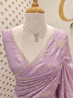 Crushed organza with floral and veiny jaal design and scallop border - Image 11