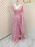 Crushed organza with floral and veiny jaal design and scallop border - Image 4