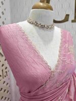 Crushed organza with floral and veiny jaal design and scallop border - Image 2