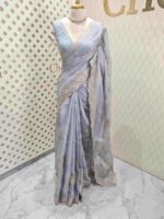 Organza with applique floral jaal design and scallop border - Image 7