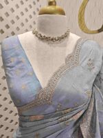 Organza with applique floral jaal design and scallop border - Image 6