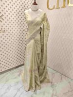 Organza with applique floral jaal design and scallop border - Image 4