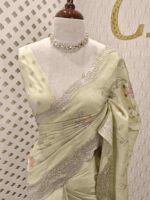 Organza with applique floral jaal design and scallop border