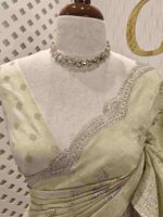 Organza with applique floral jaal design and scallop border - Image 3